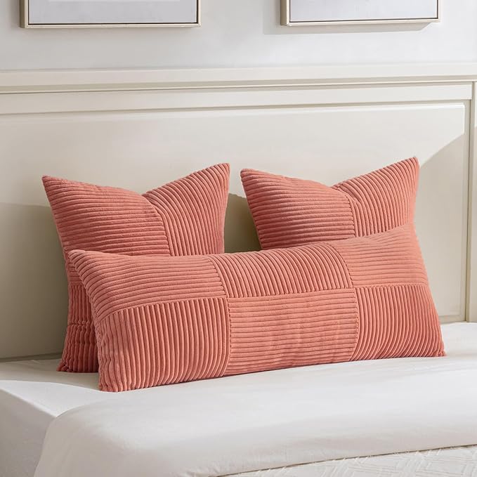 Fancy Homi Set of 2 Coral Boho Long Lumbar Body Decorative Throw Pillow Cover - Image 2