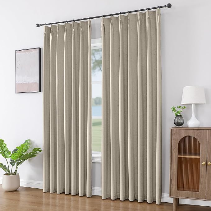 Joydeco 100% Blackout Pleated Curtains, Linen Window Curtains 2 Panel Sets 108 - Image 4