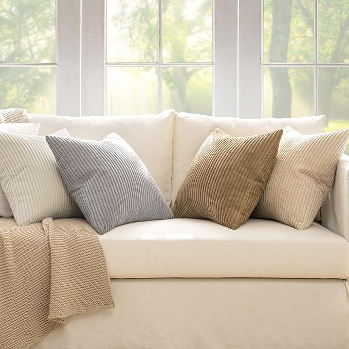 MIULEE Soft Corduroy Decorative Throw Pillow Covers Neutral 18x18 | Set of 4 - Image 5