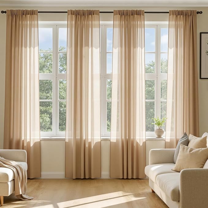 MIULEE Brown Sheer Curtains 63 Inches Long 4 Panels 54 x 63 Inches | Light by MIULEE