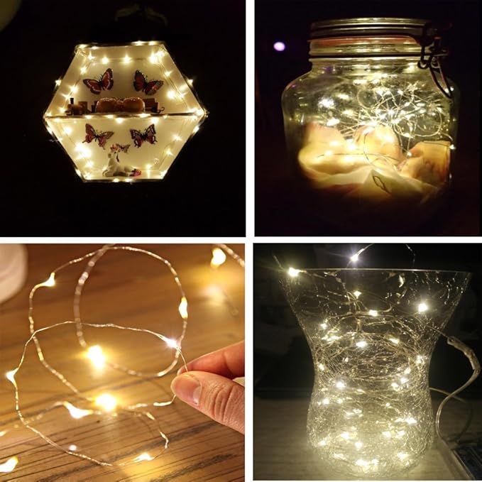 Fairy Lights CR2032 Battery Operated,6.6Ft/2Meter 20 LEDs Micro Silver Wire String Lights for Bedroom Christmas Party Wedding Decoration (Warm White, 6 Pack)