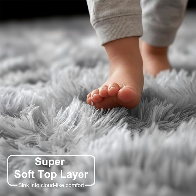 Amdrebio Tie-Dyed Light Grey Fluffy Area Rug 4x6 - Image 2