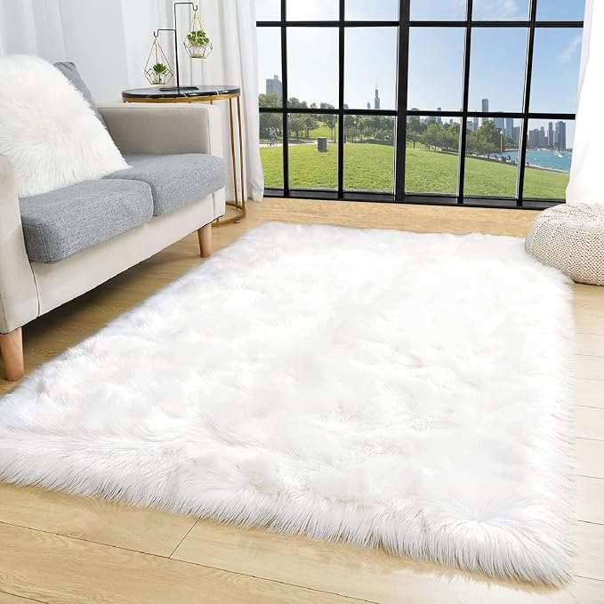 White Faux Fur Rug 3x5 Faux Sheepskin Rugs by TENNOLA