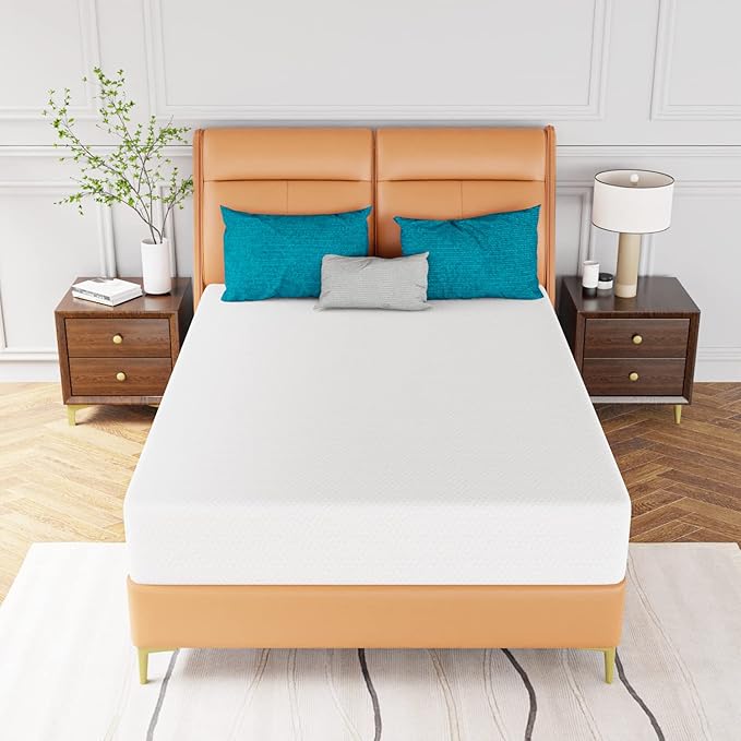 PayLessHere 10 Inch Mattress Green Tea Memory Foam Mattress CertiPUR-US Certified,Removable Soft Cover,Fiberglass Free,Full mattresses for Bed Frame, Bunk Bed, Trundle, Daybed,White