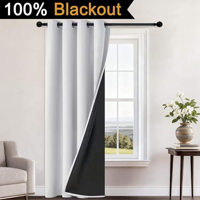 Yakamok Greyish White Blackout Curtains 84 Inches Long 52" Wide, 1 Panel | - Image 2