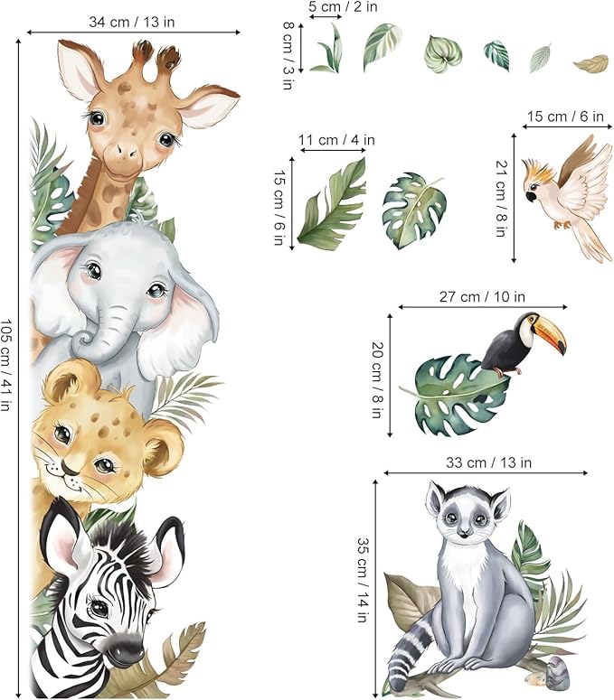 decalmile Jungle Animals Door Wall Decals Safari Elephant Giraffe Wall Stickers Kids Room Baby Nursery Bedroom Door Wall Decor