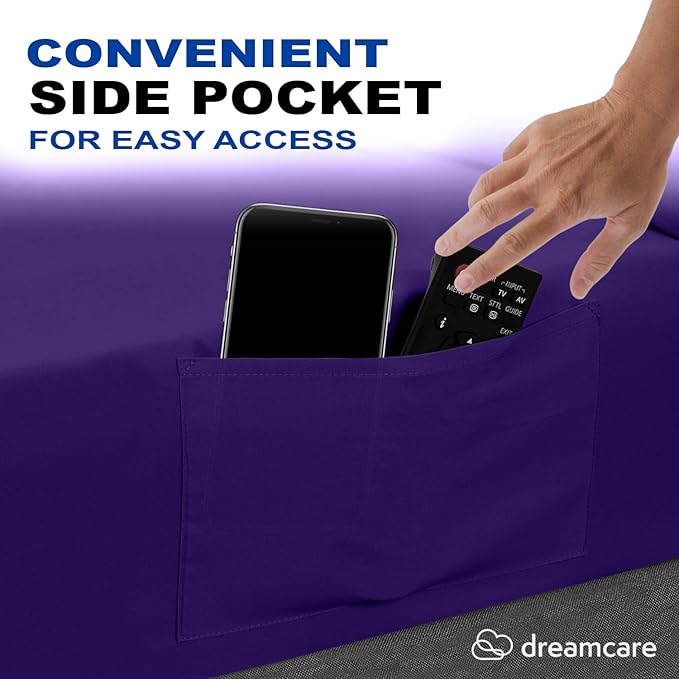 DREAMCARE Queen Sheet Set – 4 pcs Cooling Sheets – up to 21” Extra Deep Pocket Queen Sheets – Hotel Luxury Sheets & Pillowcases – Superior Softness 100% Fine Microfiber with Side Pocket – Purple