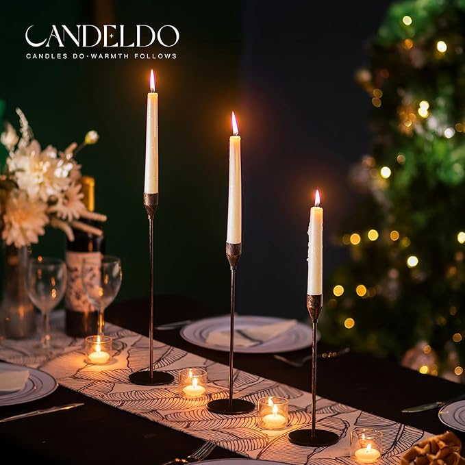 Black Taper Candle Holders: Tall Candlestick Holder Set of 6 Fireplace Mantle Decor Dinning Table Centerpiece Metal Candle Stand Halloween Decorations