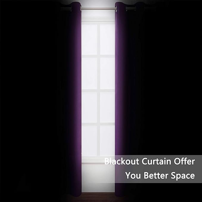 Purple Blackout Curtains 34 x 84 Inch Length/Set of 2 Curtain Panels/Thermal - Image 3