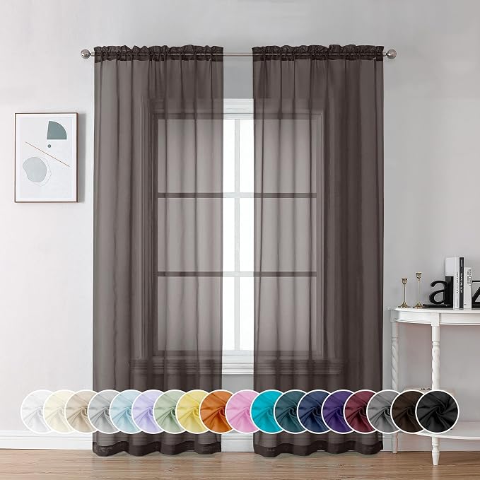 Chyhomenyc Chocolate Brown Sheer Curtains 84 Inches Long, 2 Panels | Light by Chyhomenyc