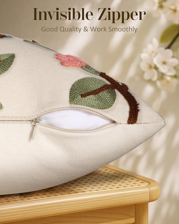 Embroidered Throw Pillow Cover 18x18 Inch, Bird Lemon | Decorative Pillow Cover - Image 3