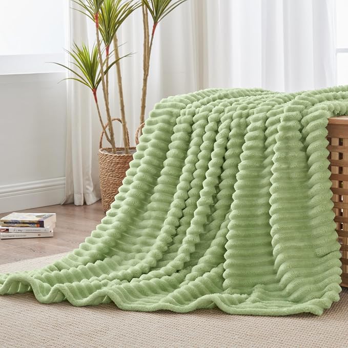 BEDELITE Ribbed Twin Blanket for Couch & Bed, Sage Green, Warm Yet Lightweight - Image 7