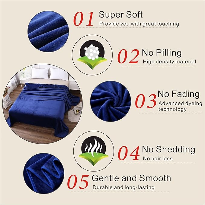 Polar Fleece Throw Blankets Travel Size for The Bed Extra Soft Brush Fabric Super Warm Sofa Throw Blanket 50" x 61"(Royal Blue Travel)