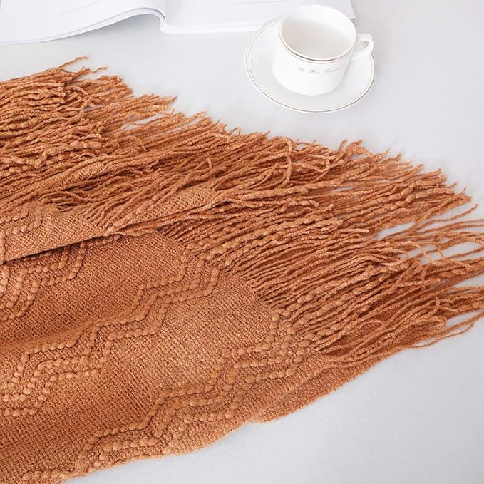 BOURINA Almond Throw Blanket 60x80 Inches Throw Textured Solid Soft Sofa Throw Couch Knitted Decorative Blanket