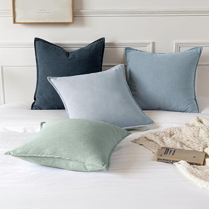 MIULEE Decorative Linen Pillow Covers 20x20 Inch Light Blue | Boho Farmhouse​ - Image 5