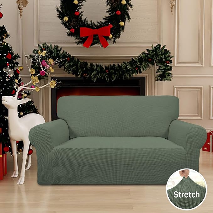Easy-Going Stretch Loveseat Couch Covers Washable Greyish Green | 1-Piece - Image 2