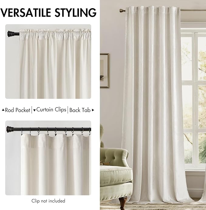 MIULEE Velvet Curtains 52x84 inches 2 Panels Ivory Room Darkening Curtains | - Image 2