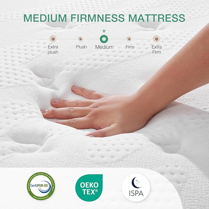 Novilla King Size Mattress, 10 Inch Hybrid Mattress, Gel Memory Foam & Individually Wrapped Pocket Coils Innerspring for Cozy Sleep, King Mattresses in a Box, Medium Firm with Pillow Top