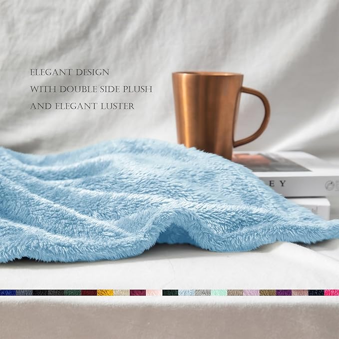 Exclusivo Mezcla Plush Fuzzy Fleece Throw Blanket Extra Large, Super Soft, Fluffy and Warm Blankets for Couch, Bed, Suitable for All Seasons (50x70 Inches, Light Blue)