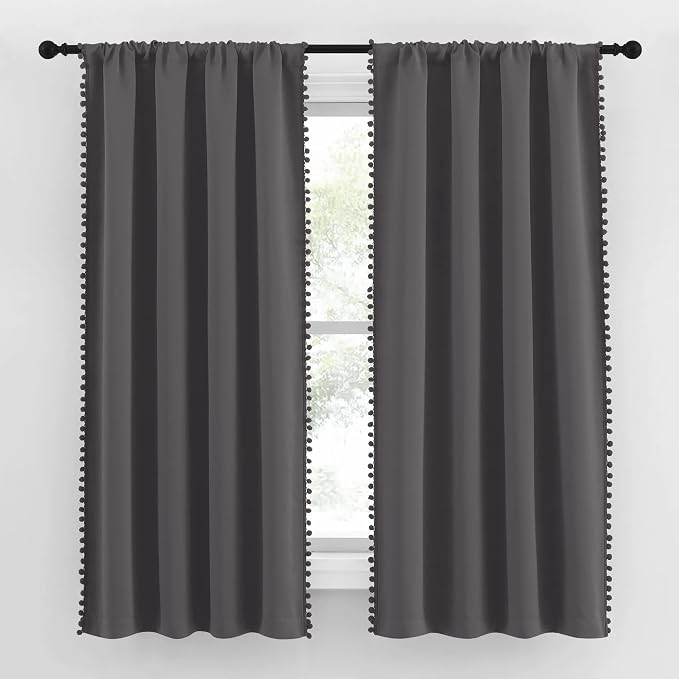 NICETOWN 2 Panels Blackout Curtains, Rod Pocket Pom Pom Curtains Panels - Image 2