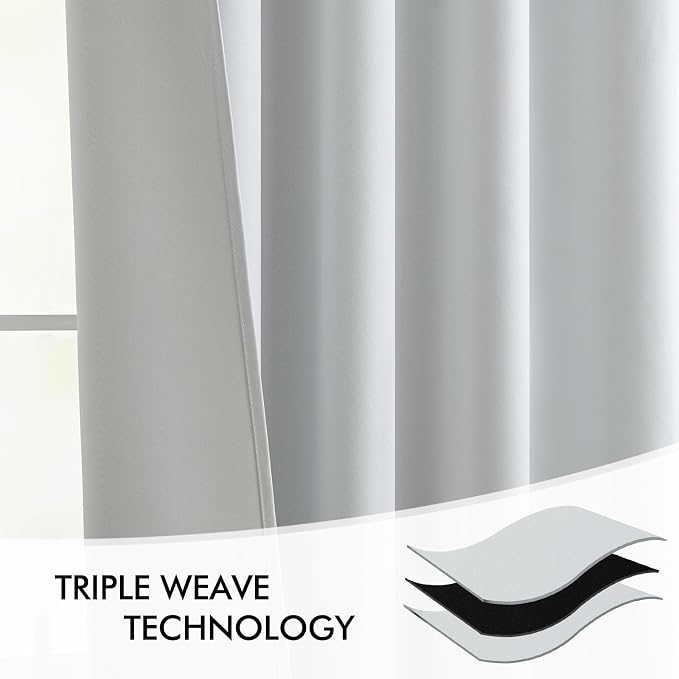 MIULEE Greyish White Back Tab Blackout Curtains 52x108 Inch Long 2 Panels | Rod - Image 7