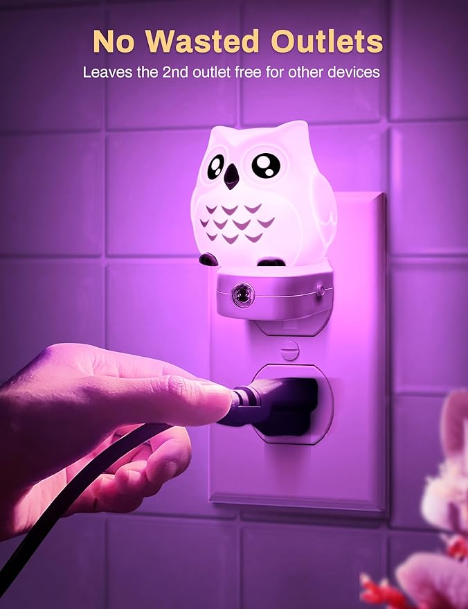 DORESshop Owl Night Lights Plug Into Wall [2 Pack], Cute Night Light for Kids, 8-Color LED Night Light, Nightlight with Dusk to Dawn Sensor for Kids Room, Bathroom, Bedroom Décor, Children Gift