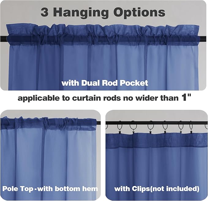 Chyhomenyc Royal Blue Sheer Curtains 78 Inches Long 2 Panels Set - Image 3
