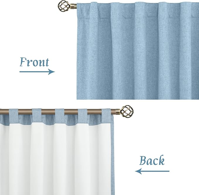 45 Inch Stone Blue 100% Blackout Linen Window Curtains - Image 7