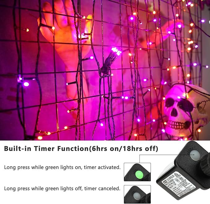 ODEETRONIC Orange & Purple Halloween Lights, 98.42ft 300 LED Orange Lights, Connectable 8 Modes Mini String Light, Plug in Twinkle Purple Halloween Light Waterproof for Holiday Party Home Garden Decor