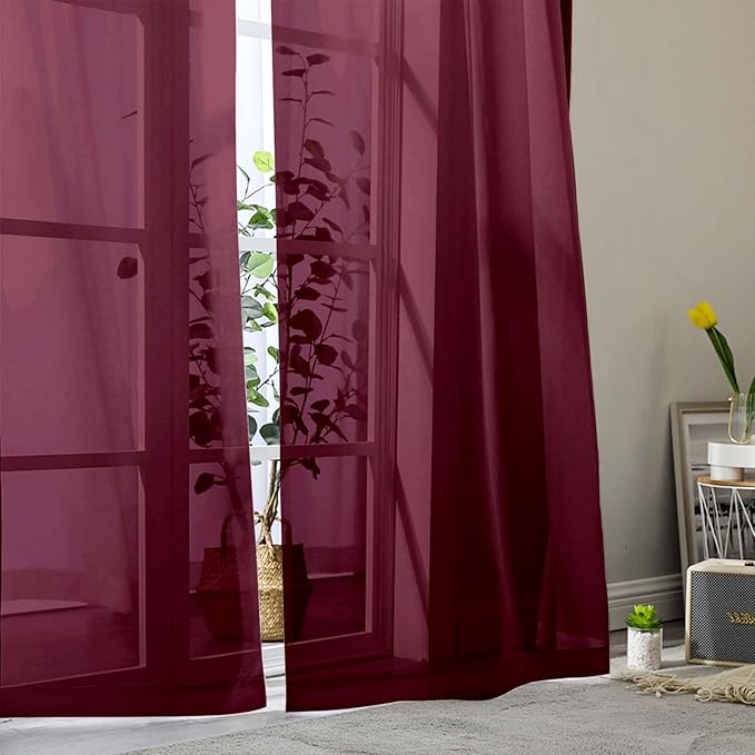 Burgundy Sheer Curtains for Bedroom Living Room 96 Inches Long 2 Panels - Image 8