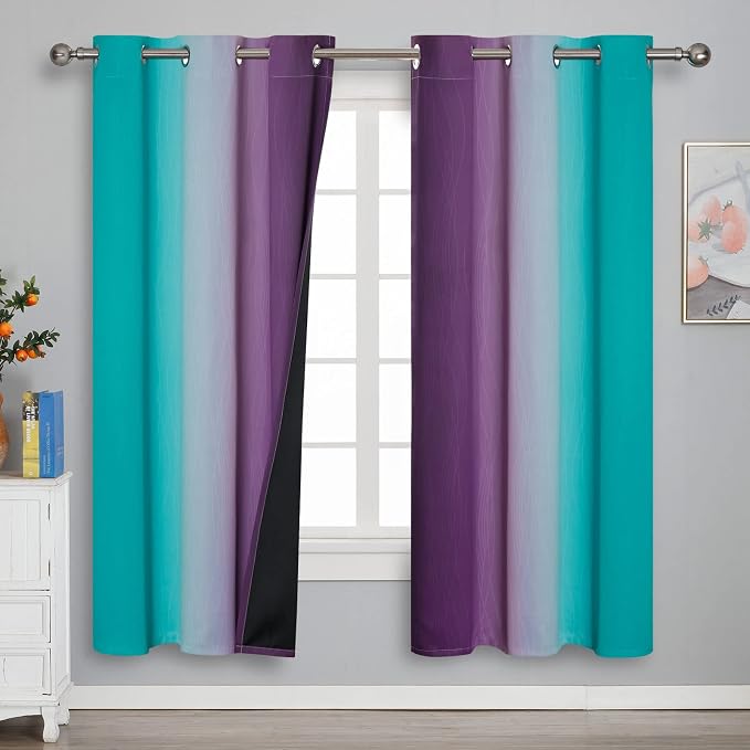 Ombre Teal and Purple Blackout Curtains - Image 2