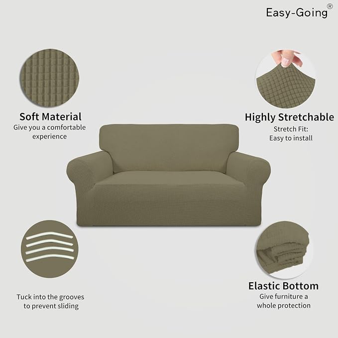 Easy-Going Stretch Loveseat Couch Covers Washable Khaki | 1-Piece Loveseat - Image 3