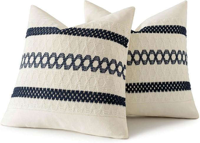 MIULEE Set of 2 Navy Blue Boho Decorative Pillow Covers 18x18 Inch | Farmhouse - Image 8