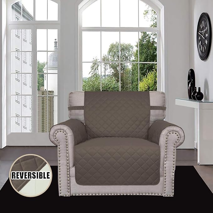 Easy-Going Reversible Couch Cover, Small Chair, Taupe/Ivory | Machine Washable - Image 2