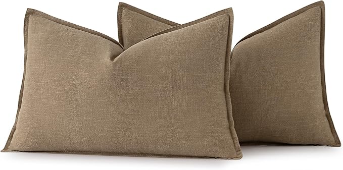 MIULEE Decorative Linen Lumbar Pillow Covers 12x20 Inch Khaki | Boho Farmhouse​ - Image 6