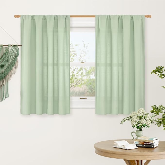 Light Green 48 Inch Length Linen Curtains by LAMIT
