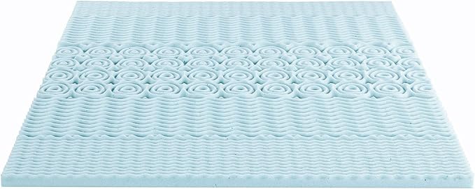 Mellow 2 Inch 5-Zone Memory Foam Mattress Topper, Cooling Gel Infusion, Dorm Essentials, King Blue