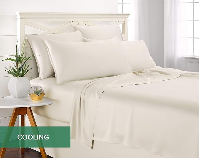 Split King Sheets by Pure Bamboo, Genuine 100% Organic Viscose Derived from Bamboo Bed Sheet Set, Soft & Cooling, Double Stitching *Not for Split Top (Split King, Ivory)