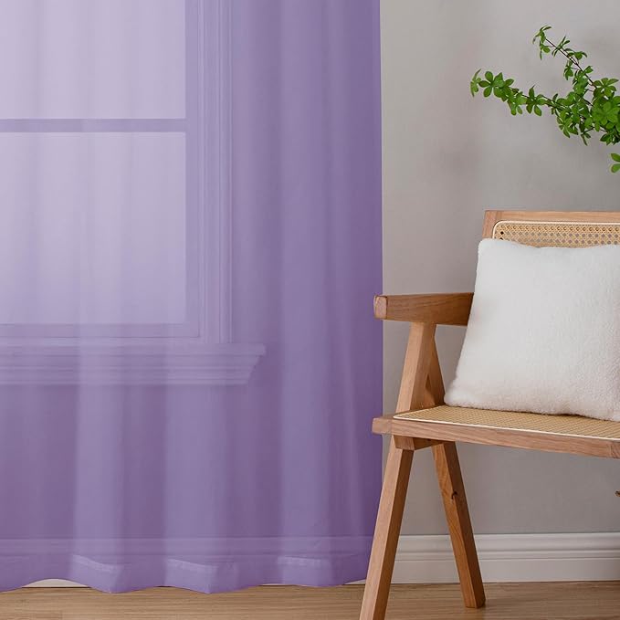 Lavender Sheer Curtains 90 Inches Long 2 Panels Set, Light Filtering Solid - Image 6
