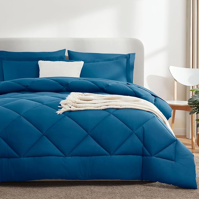 CozyLux Full Size Comforter Sets Teal - 7 Pieces Bed in a Bag Full, Luxury Soft Bed Set for All Seasons, Bedding Set with Down Alternative Comforter, Sheets, Pillowcases & Shams