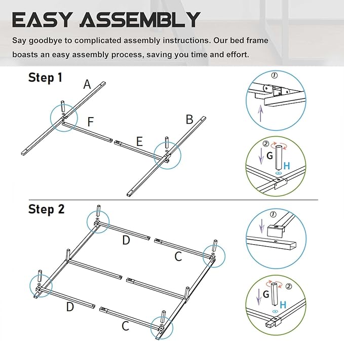 7 Inch Twin Bed Frame, Compatible with Most Brand Box Spring Or Mattress, 6-Leg Support Bed Base, Noise-Free, Easy Assembly, Black