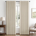MIULEE 100% Blackout Linen Curtains 42 x 63 Inch Light Ivory 2 Panels | Thermal by MIULEE