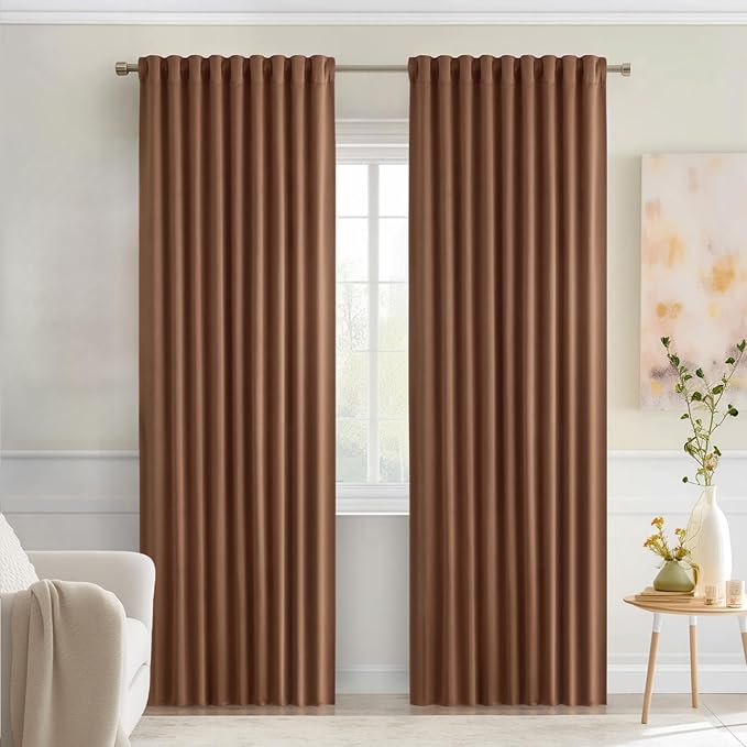 MIULEE Cappuccino Brown Back Tab Blackout Curtains 52"x90" Long 2 Panel Set | by MIULEE