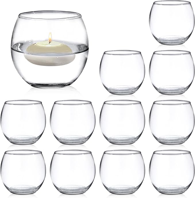 Set of 12 Clear Glass Tealight Candle Holder, 2.6'' H x 3.1'' W, Round Votive Candle Holders Bulk, Small Bowl Candle Holder for Wedding Table Centerpiece Home Decor