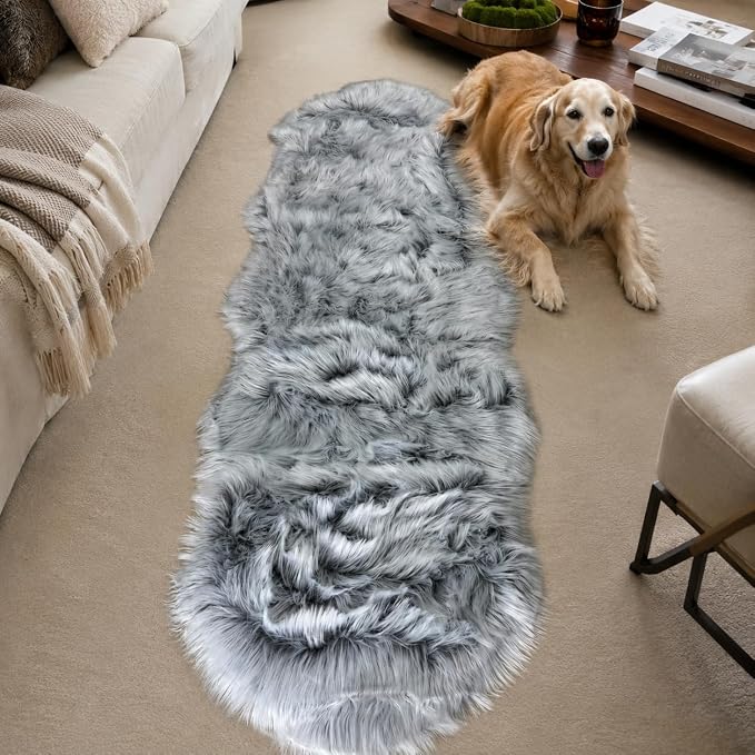 EasyJoy Faux Sheepskin Rug, 2 x 6 ft, Frosted Bottom Gray | Fluffy Faux Fur - Image 3