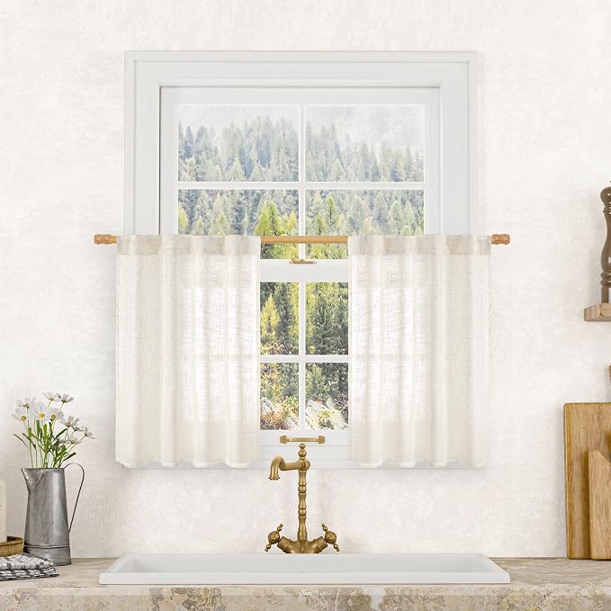 Cream Linen Curtains 24 Inch Length by LAMIT