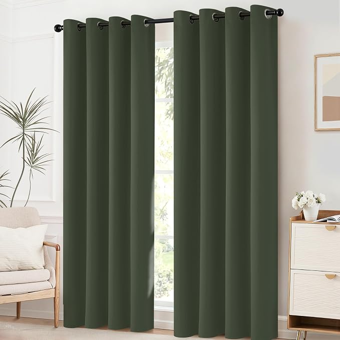 Yakamok Room Darkening Curtains 52x96 inch Length Greyish Green-Living Room | 2 - Image 4
