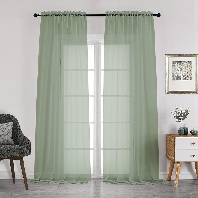 Chyhomenyc Sage Green Sheer Curtains 108 Inches Long by Chyhomenyc