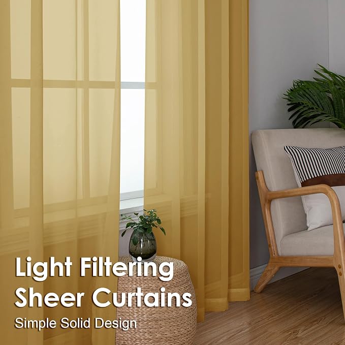 Gold Sheer Curtains 90 Inches Long 2 Panels - Image 6