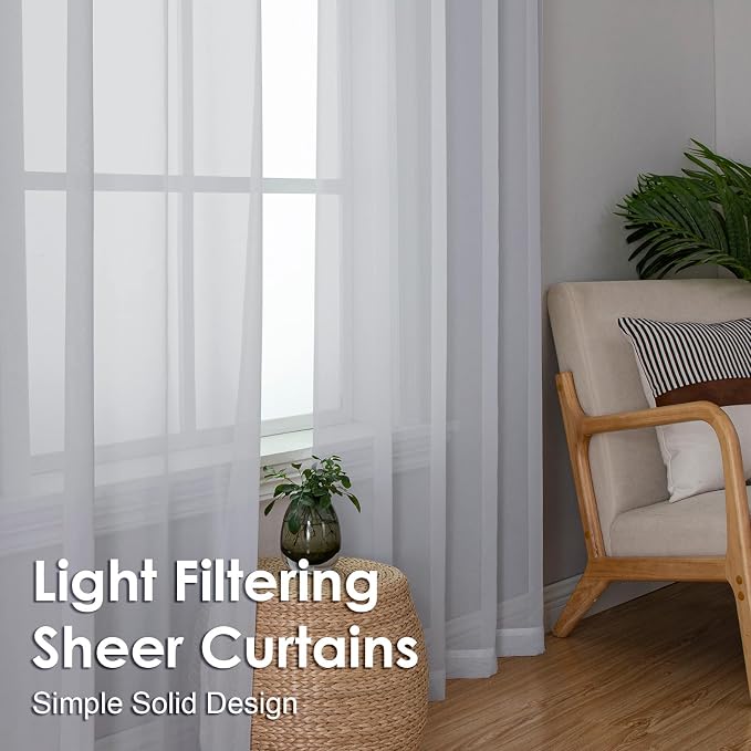 Light Grey Sheer Curtains 54 Inches Long 2 Panels - Image 6
